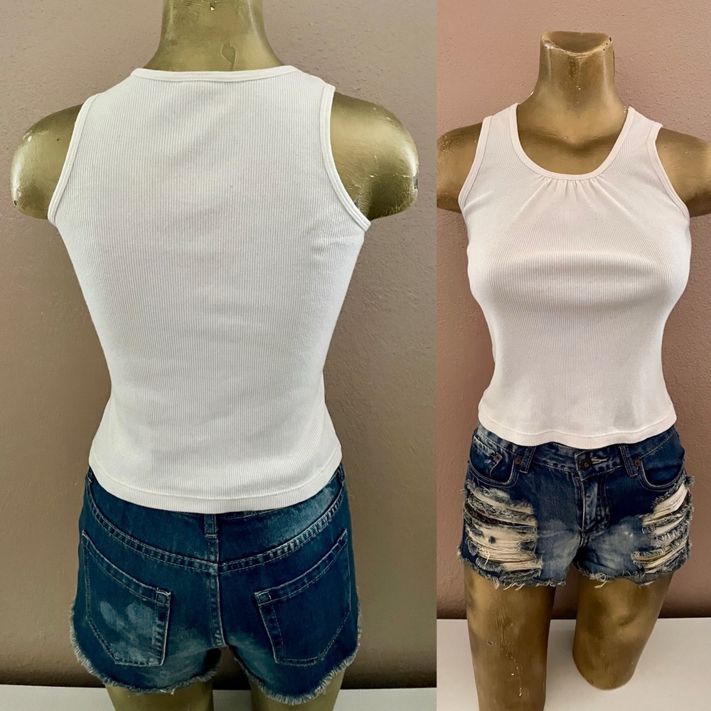 Ivory Pleated Front Ribbed Tank Top XS - Picture 2 of 8